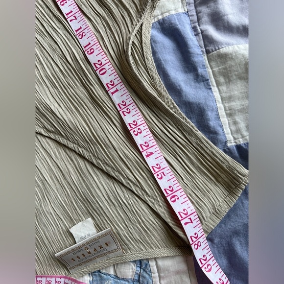 Vintage 90s Express Beige Cream Ribbed Button Sleeveless Boho Vest Shirt Medium - Picture 9 of 10